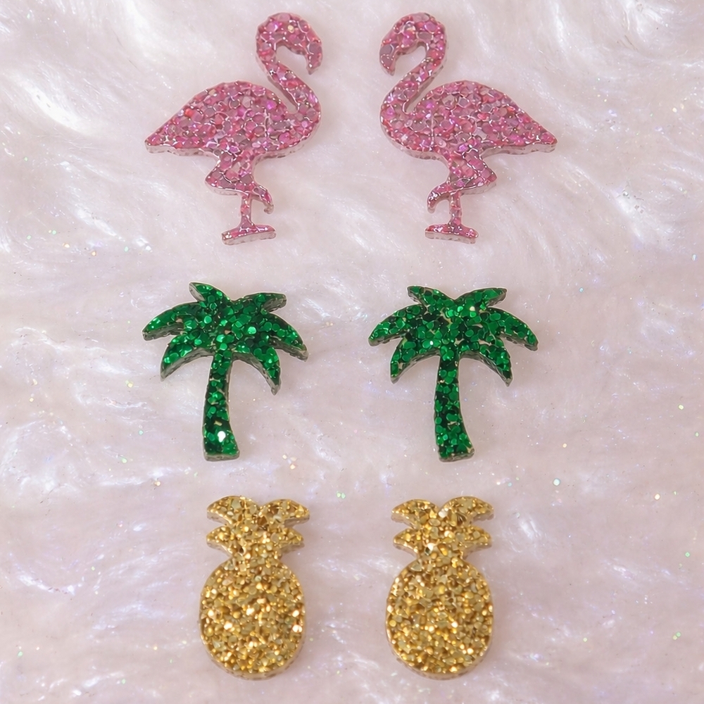Tropical Summer Earrings Set Flamingo Palm Tree Pineapple Vacation Earrings